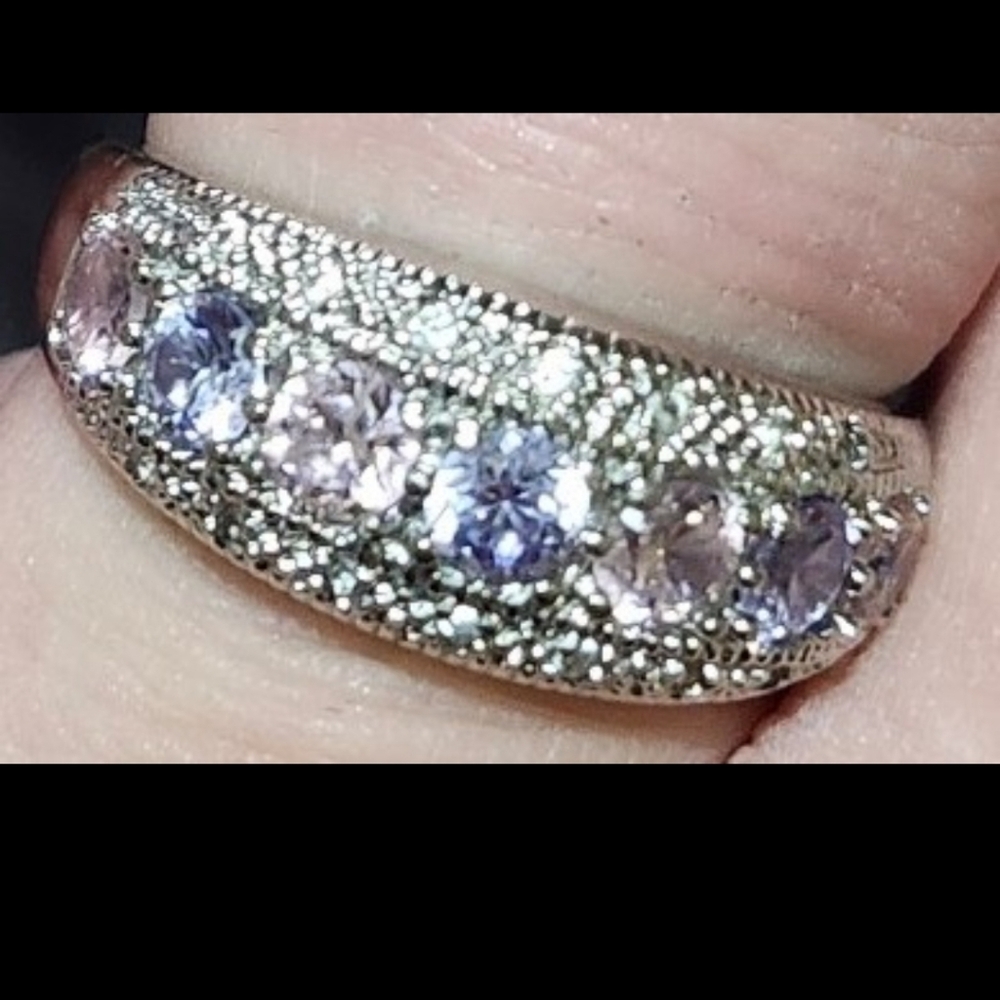 925 Sterling Silver Ring with Pink/Purple Gemstones/CZ Sz 12/13
